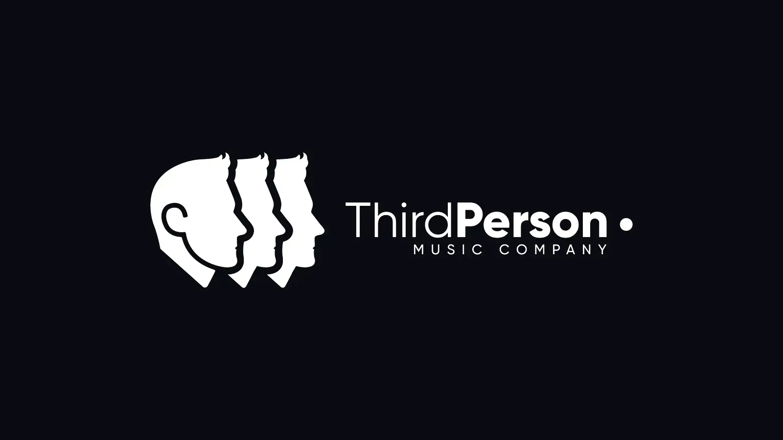 ThirdPerson Music Company logo tasarımı: koyu zeminde beyaz üç profil silüeti ve ThirdPerson yazısı