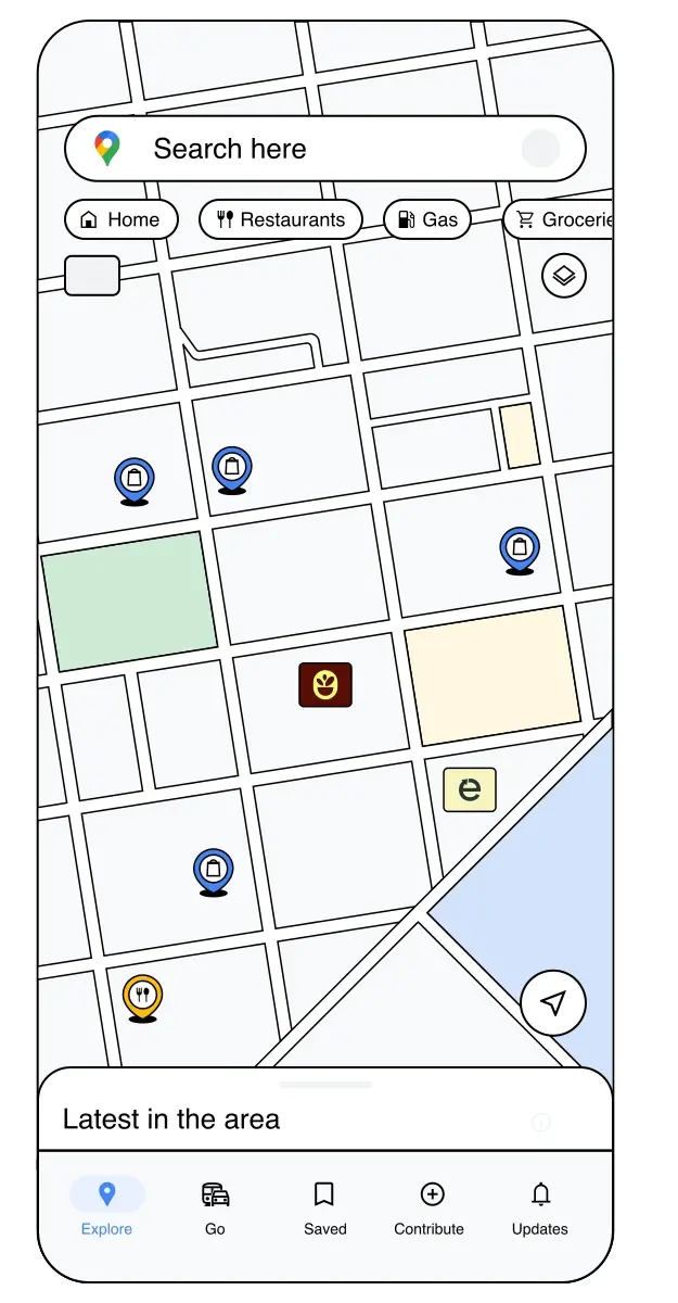 Google Maps’in resmi reklam rehberinde harita üzerindeki kare biçimli Promoted pin ve diğer konum işaretleri