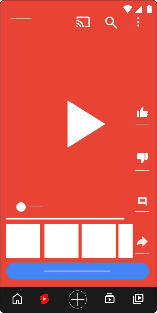 Google’ın resmi Shorts reklam arayüzü şemasında sağ kenar eylemleri ve alttaki çağrı düğmesinin konumu