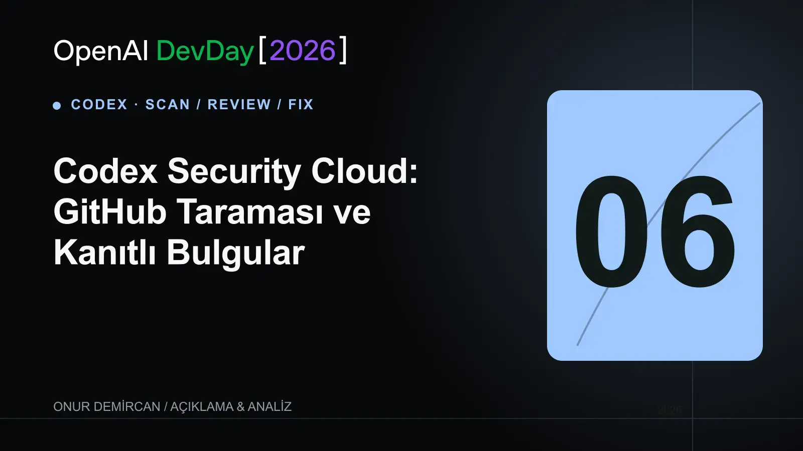 Codex Security Cloud: GitHub Taraması ve Kanıtlı Bulgular için OpenAI DevDay 2026 resmî kelime işaretiyle hazırlanmış editoryal kapak