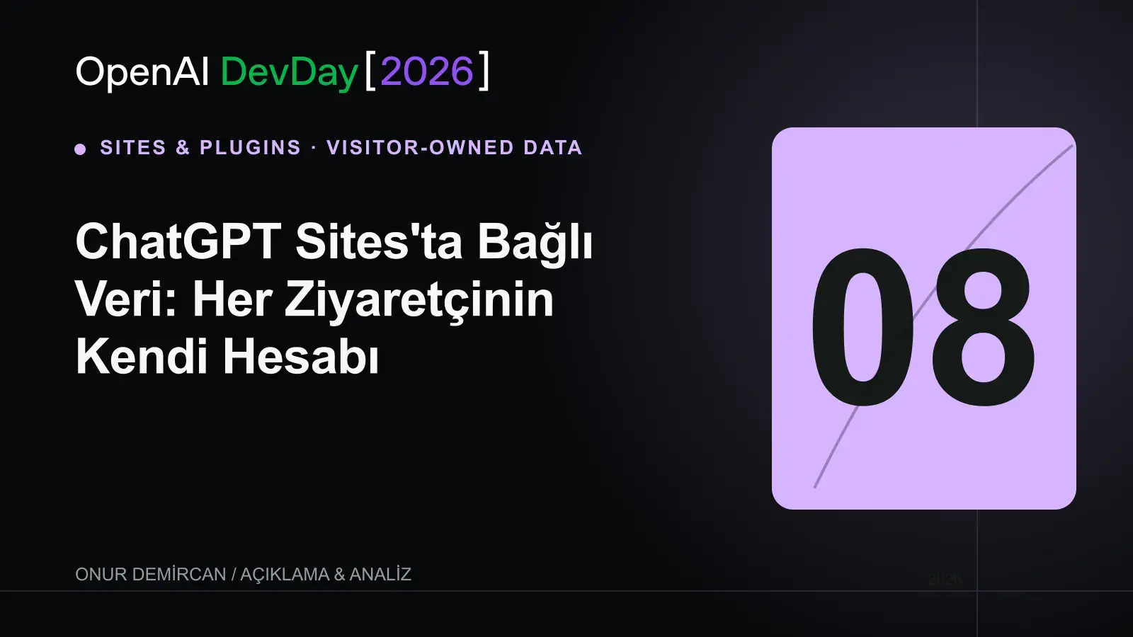ChatGPT Sites'ta Bağlı Veri: Her Ziyaretçinin Kendi Hesabı için OpenAI DevDay 2026 resmî kelime işaretiyle hazırlanmış editoryal kapak