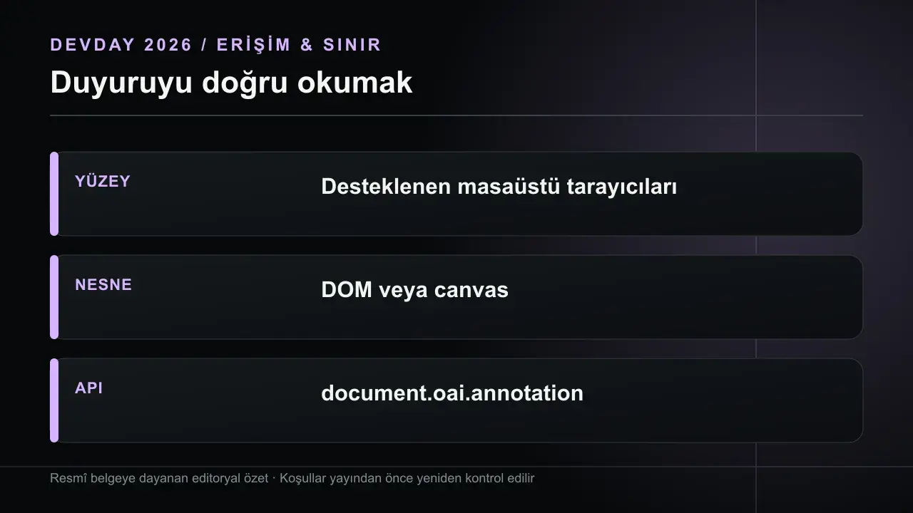 Browser Annotation API: Web Sitesinde Bağlamlı Geri Bildirim: YÜZEY Desteklenen masaüstü tarayıcıları; NESNE DOM veya canvas; API document.oai.annotation