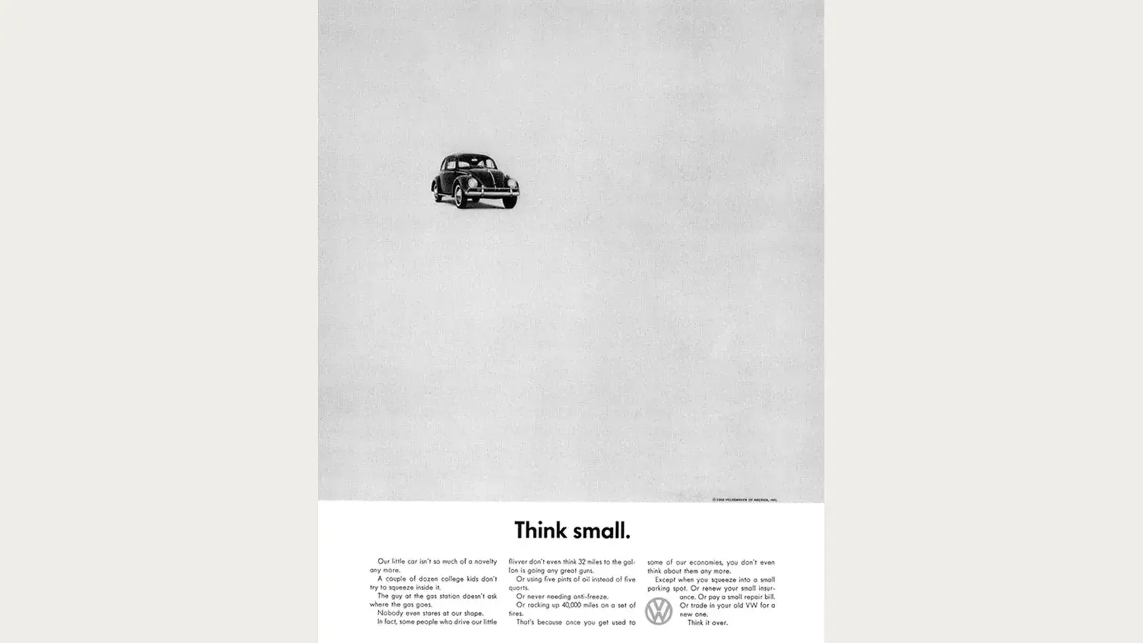 Volkswagen Think Small reklamının orijinal ilan görüntüsü