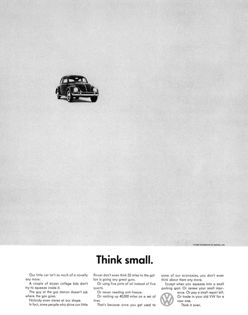Volkswagen Think Small reklamının orijinal ilan görüntüsü