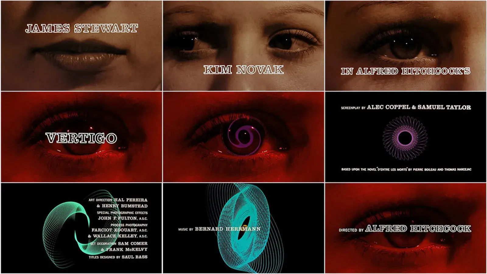 Vertigo’nun orijinal jeneriğindeki göz, başlık ve spiral kareleri
