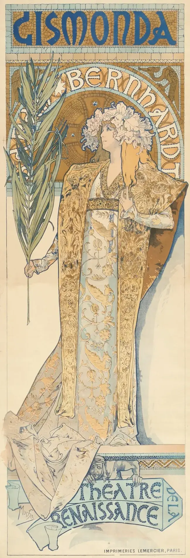 Alphonse Mucha’nın Gismonda afişinin tamamı, figür, çerçeve ve yazı düzeni