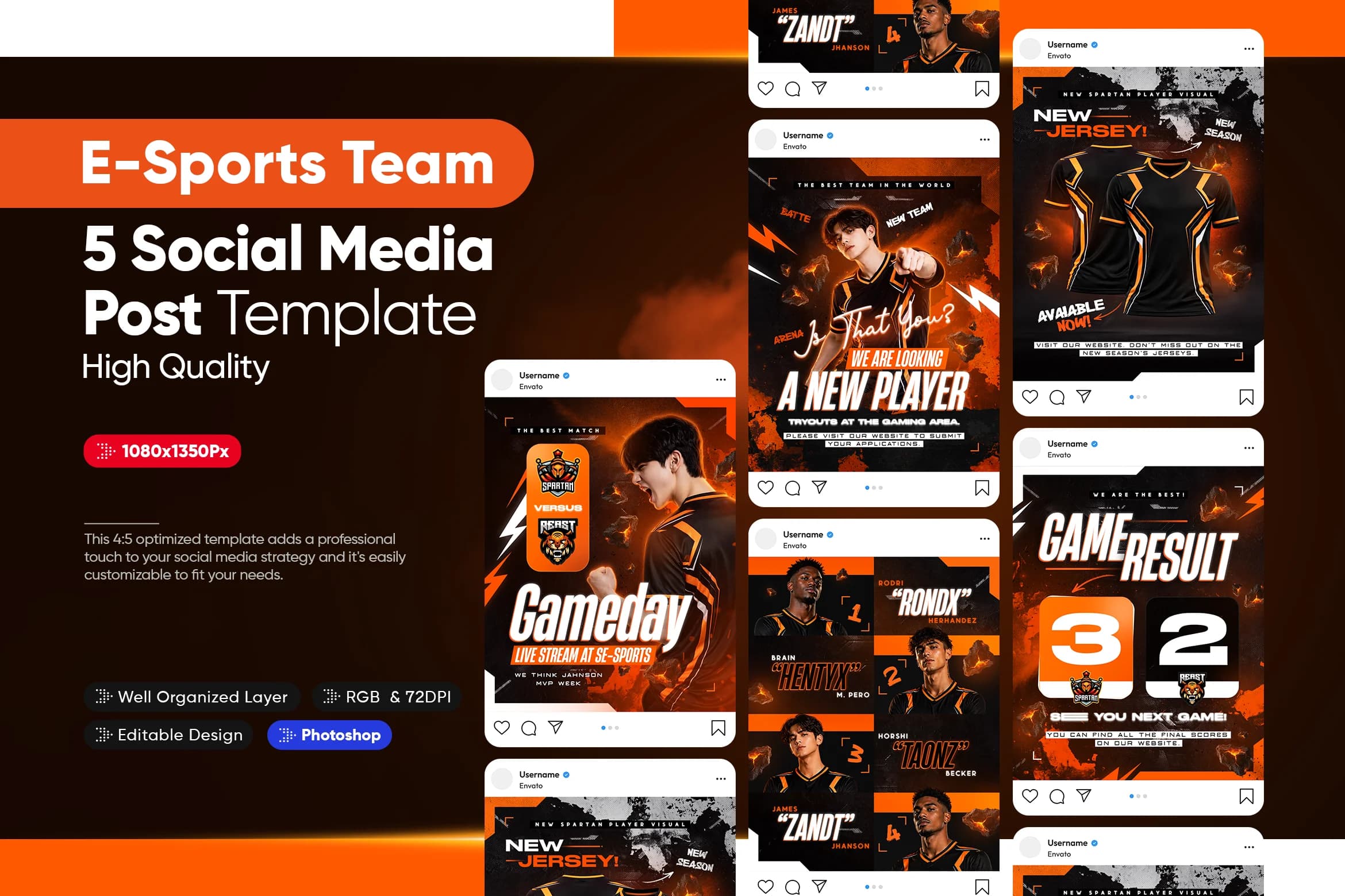 ESports Gaming Team Social Media Post Template Pack cover