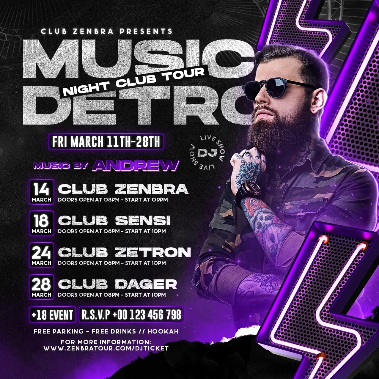 Night Club Dj Party Flyer, Social Media Template 1