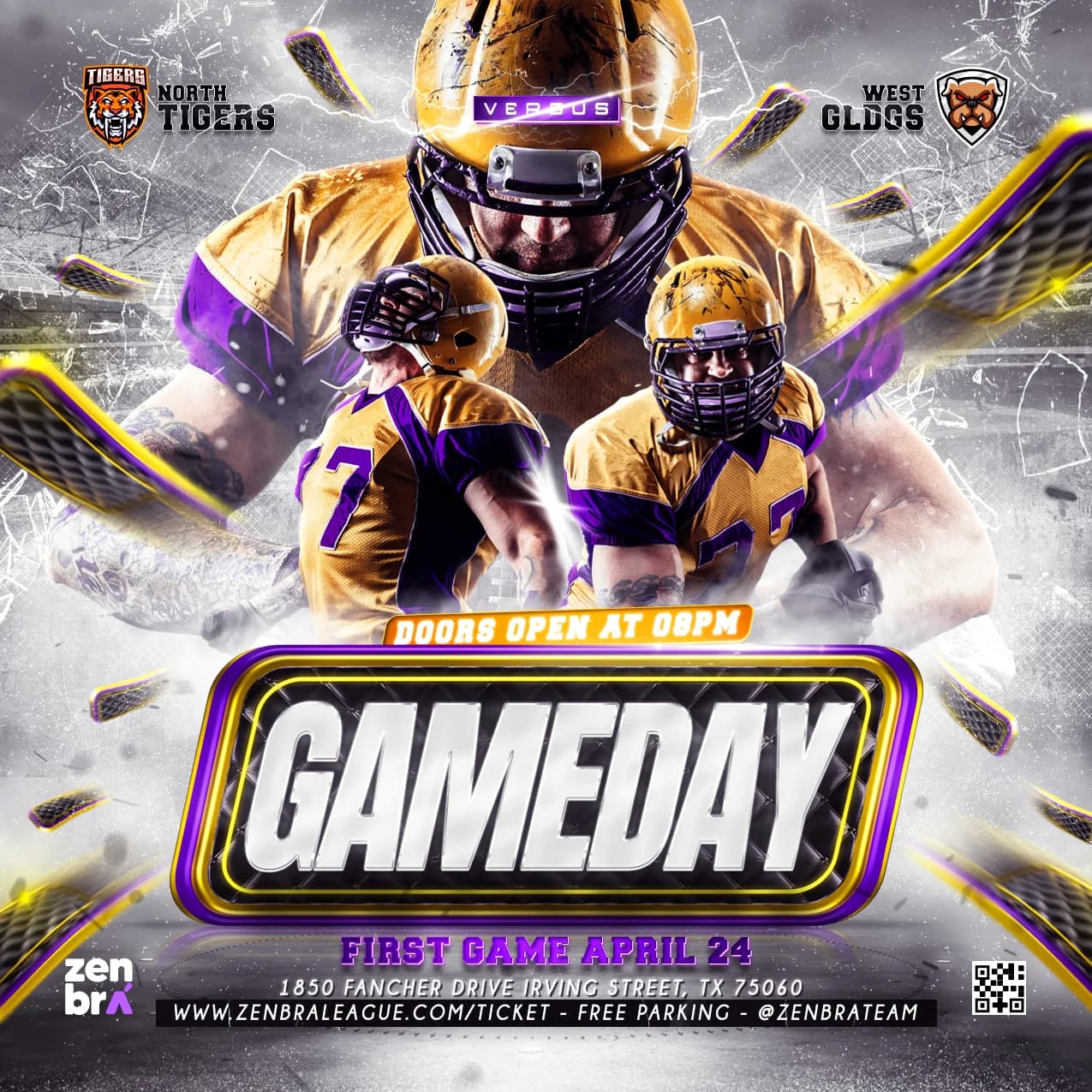 American Football Purple Gold Gameday Flyer cover