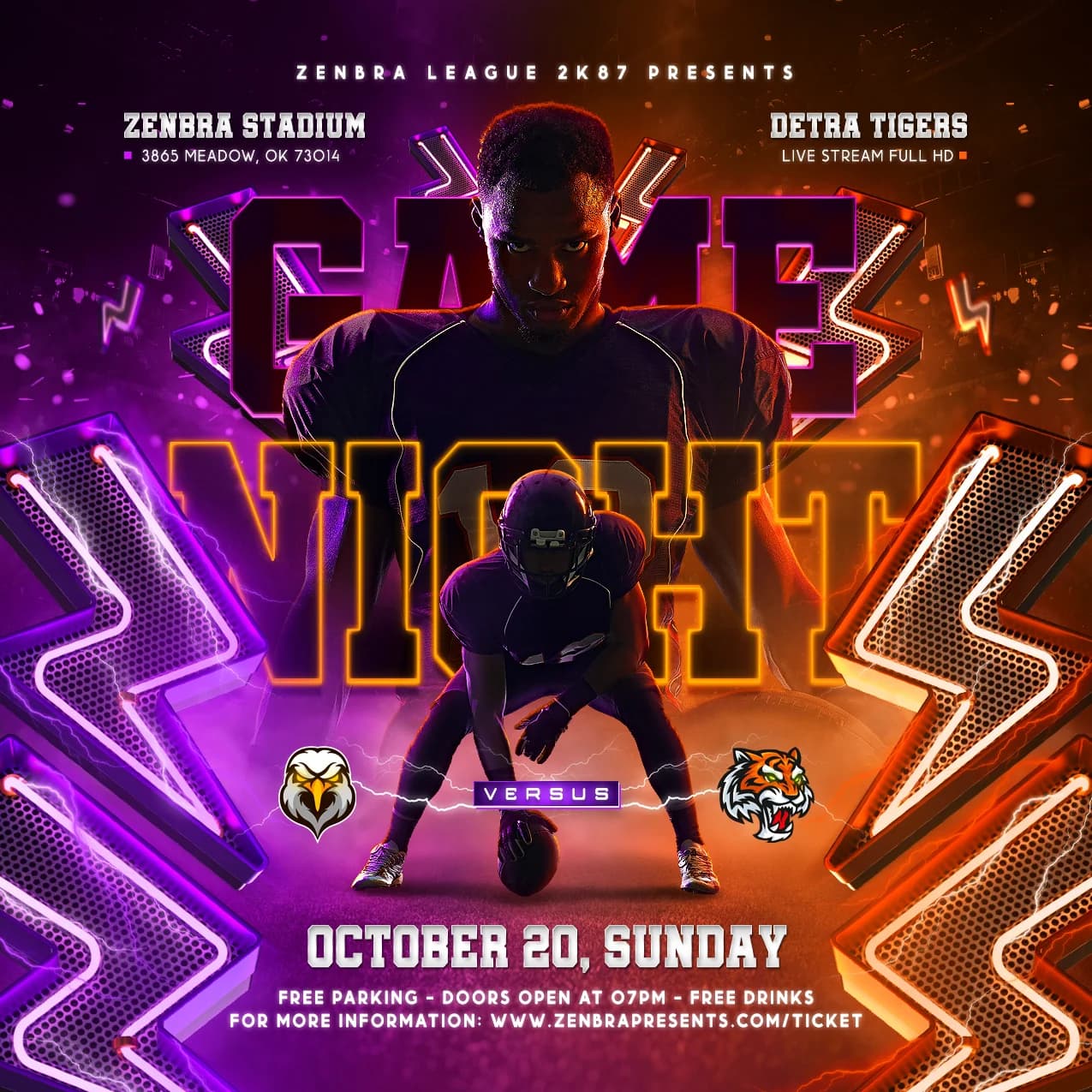 American Football Neon Game Night Flyer cover