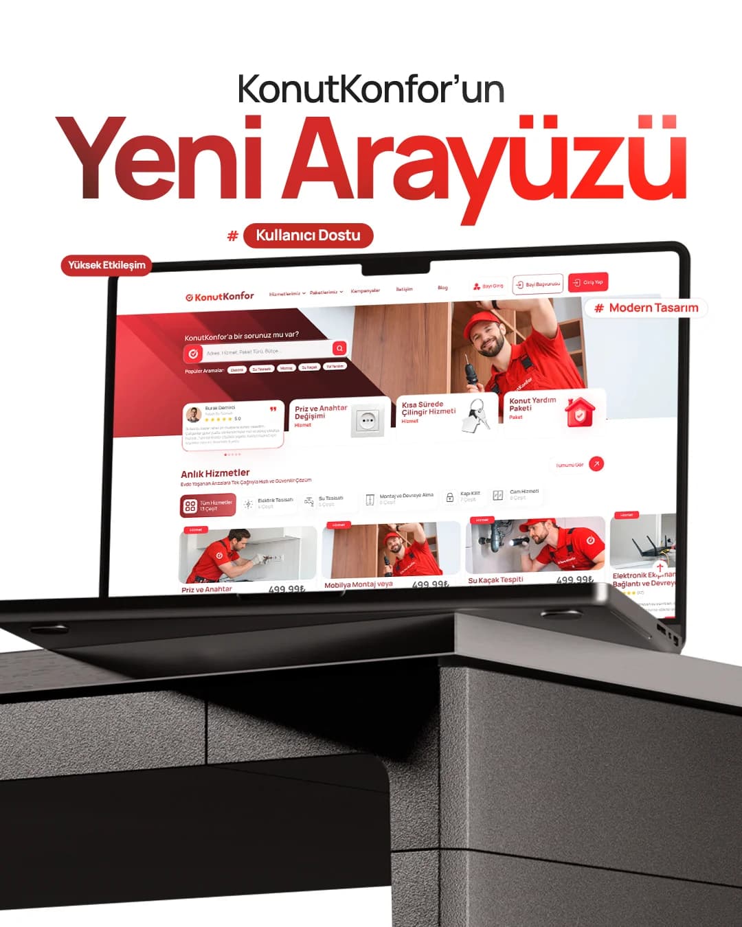 KonutKonfor web sitesi için hazırlanan arayüz tasarımı