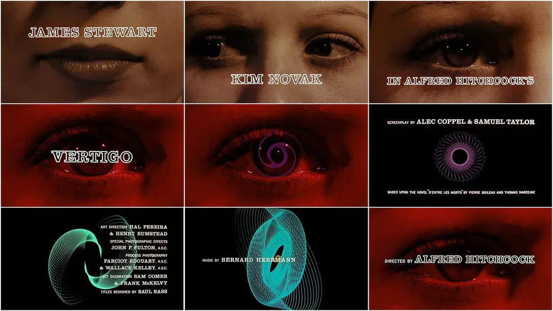 Vertigo’nun orijinal jeneriğindeki göz, başlık ve spiral kareleri