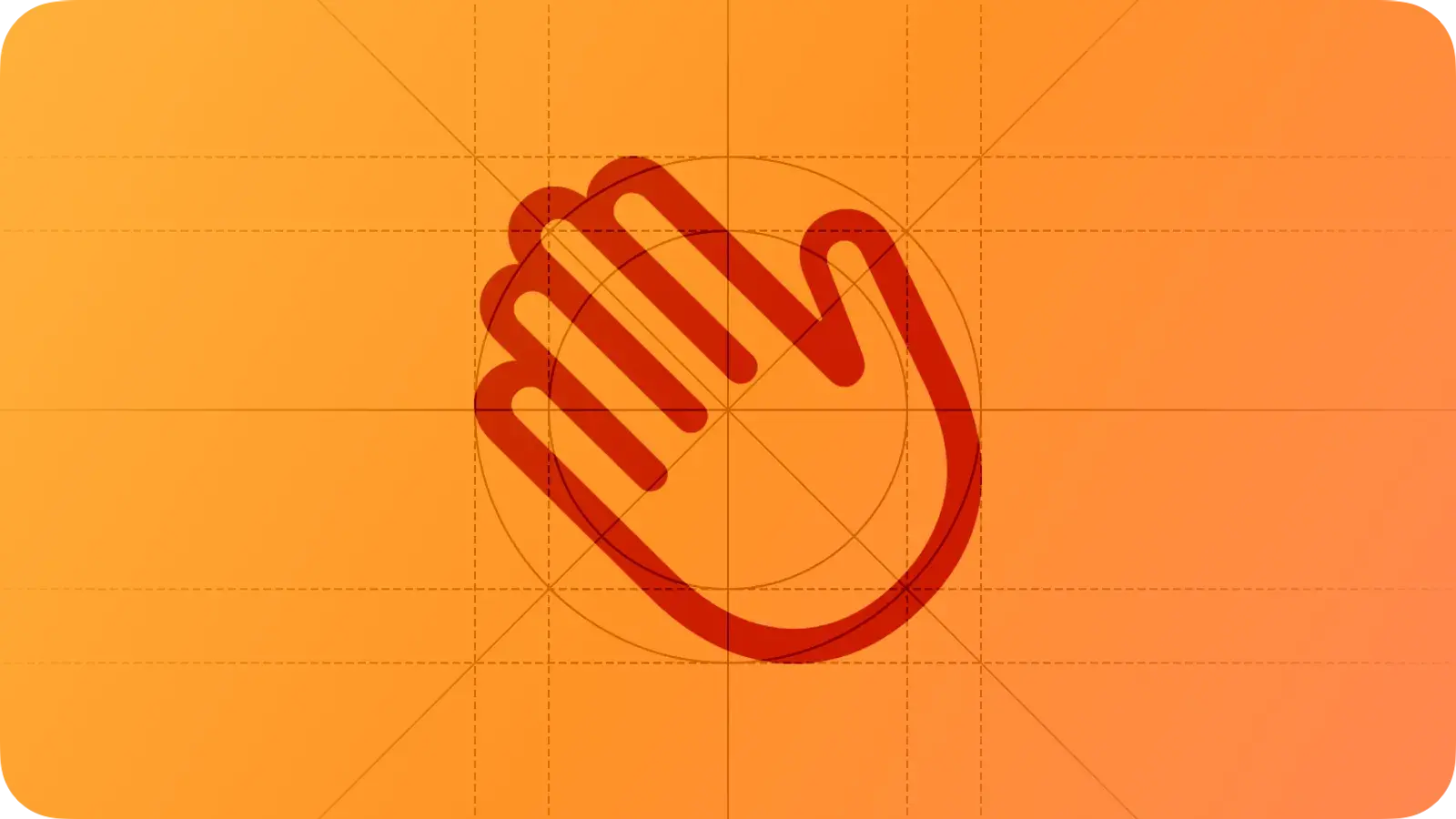 Apple onboarding rehberindeki turuncu karşılama eli ve tasarım ızgarası