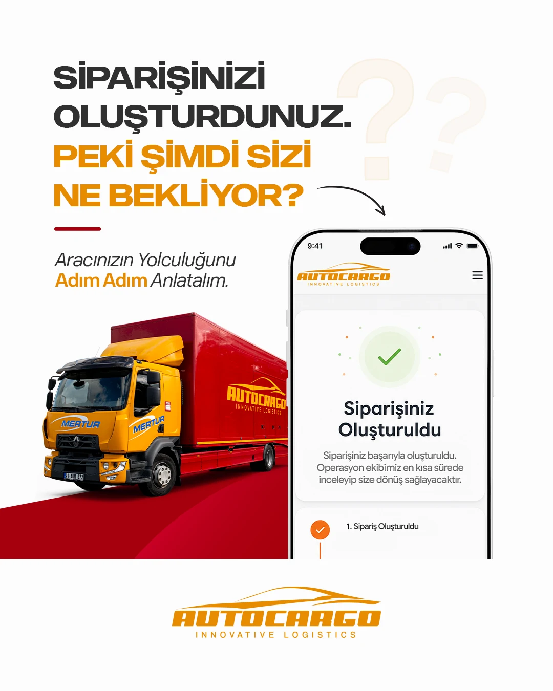 AutoCargo araç taşıma siparişinden sonraki adımları tanıtan carousel serisi kapağı