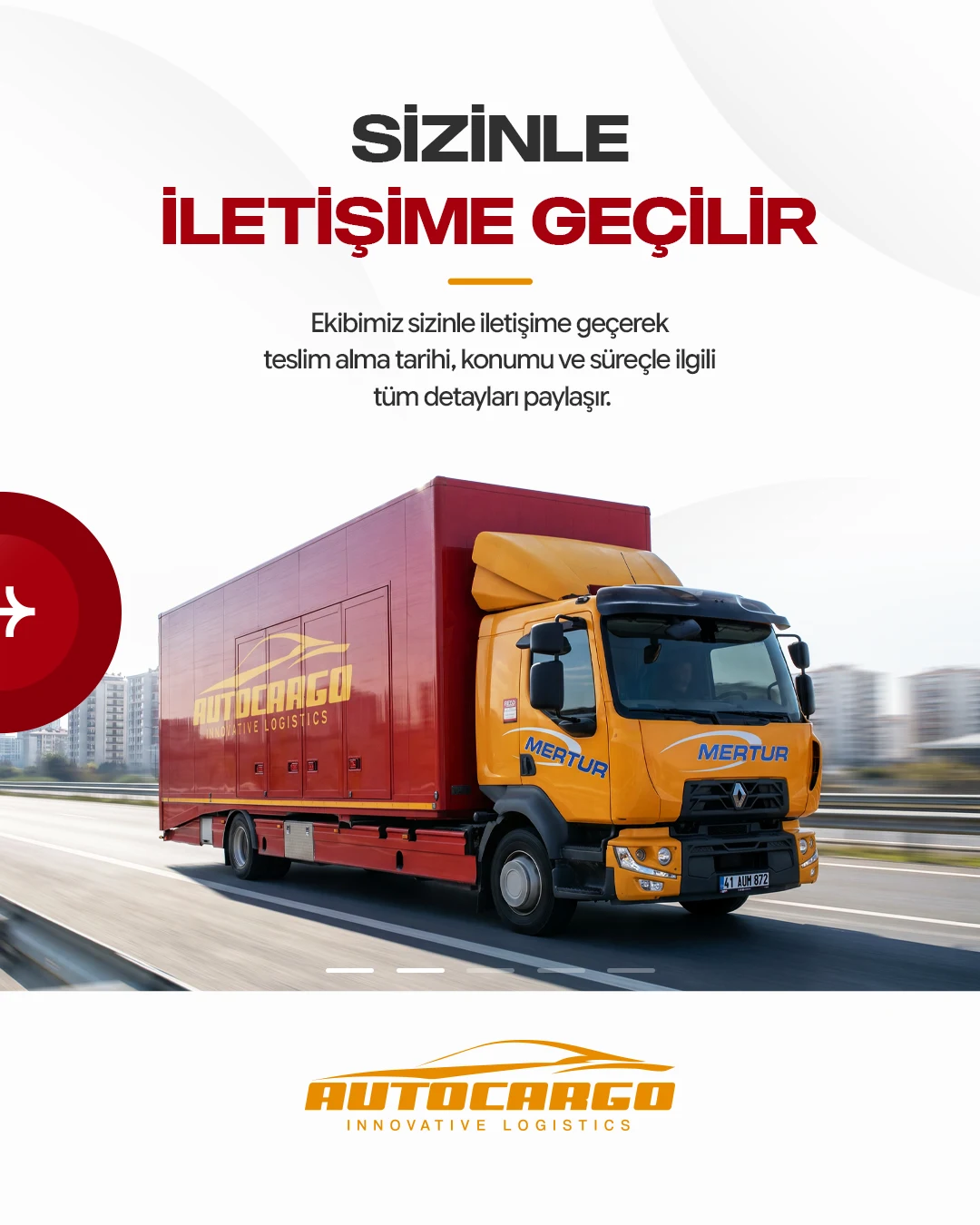 AutoCargo ekibinin müşteriyle iletişim aşamasını anlatan carousel kartı