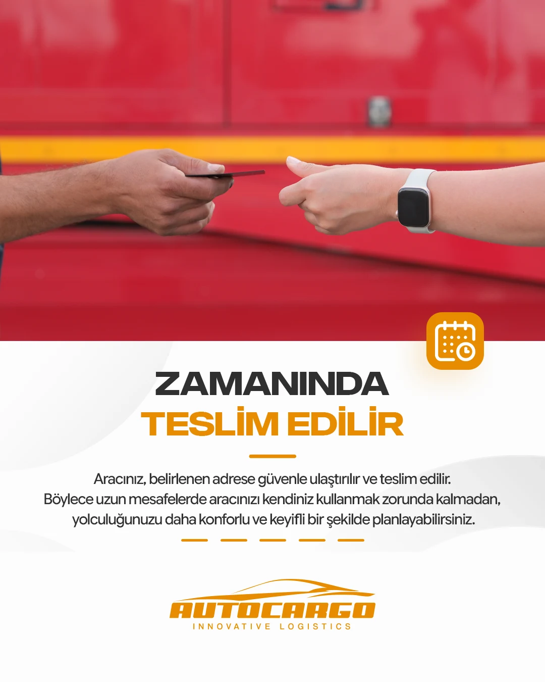 AutoCargo aracın zamanında teslim edilmesini anlatan carousel kartı
