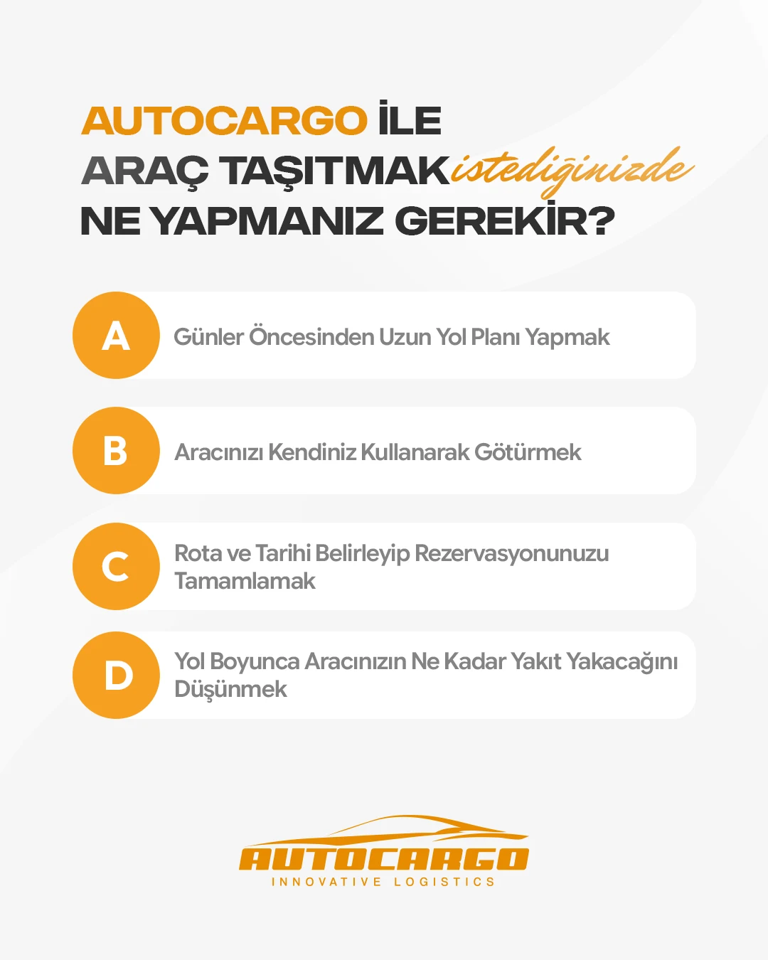 AutoCargo araç taşıma sürecinin dört adımını anlatan sosyal medya postu