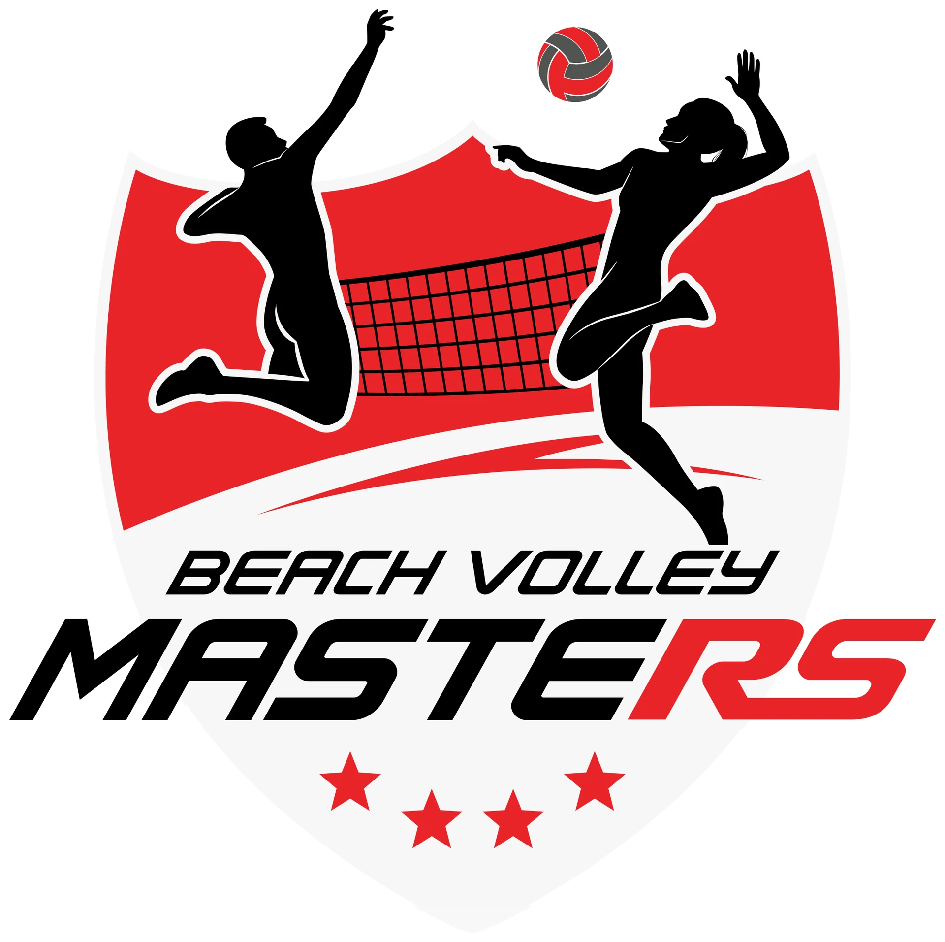 Kalkan, sporcu siluetleri ve yıldızlardan oluşan Beach Volley Masters logosu