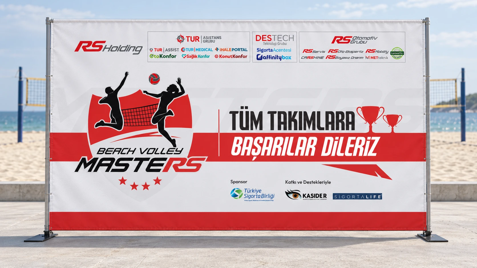Beach Volley Masters 2026 karşılama panosu tasarımı — mockup