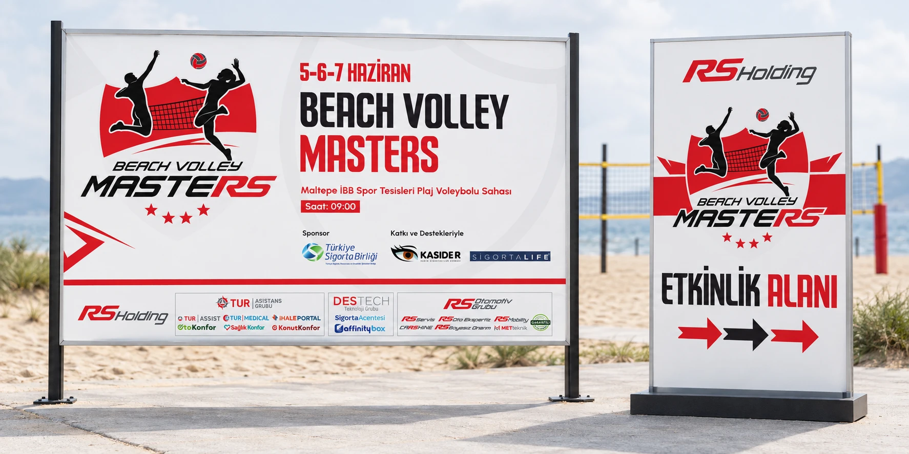 Beach Volley Masters 2026 saha yönlendirmesi tasarımı — mockup