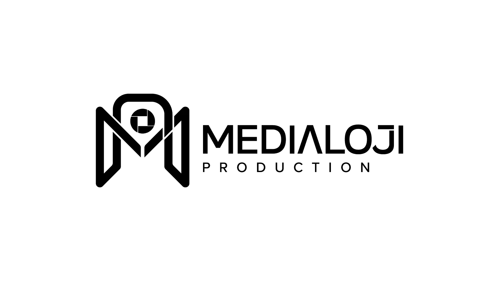 Medialoji Production M monogramlı logonun açık zeminde siyah kullanımı