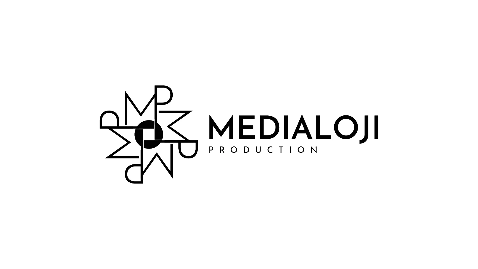 Medialoji Production MP amblemli logonun açık zeminde siyah kullanımı